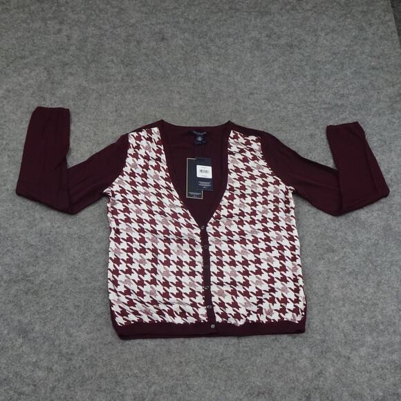 Tommy Hilfiger‎ Sweater Womens Medium Cardigan Houndstooth Luxury Wool C - Picture 1 of 13